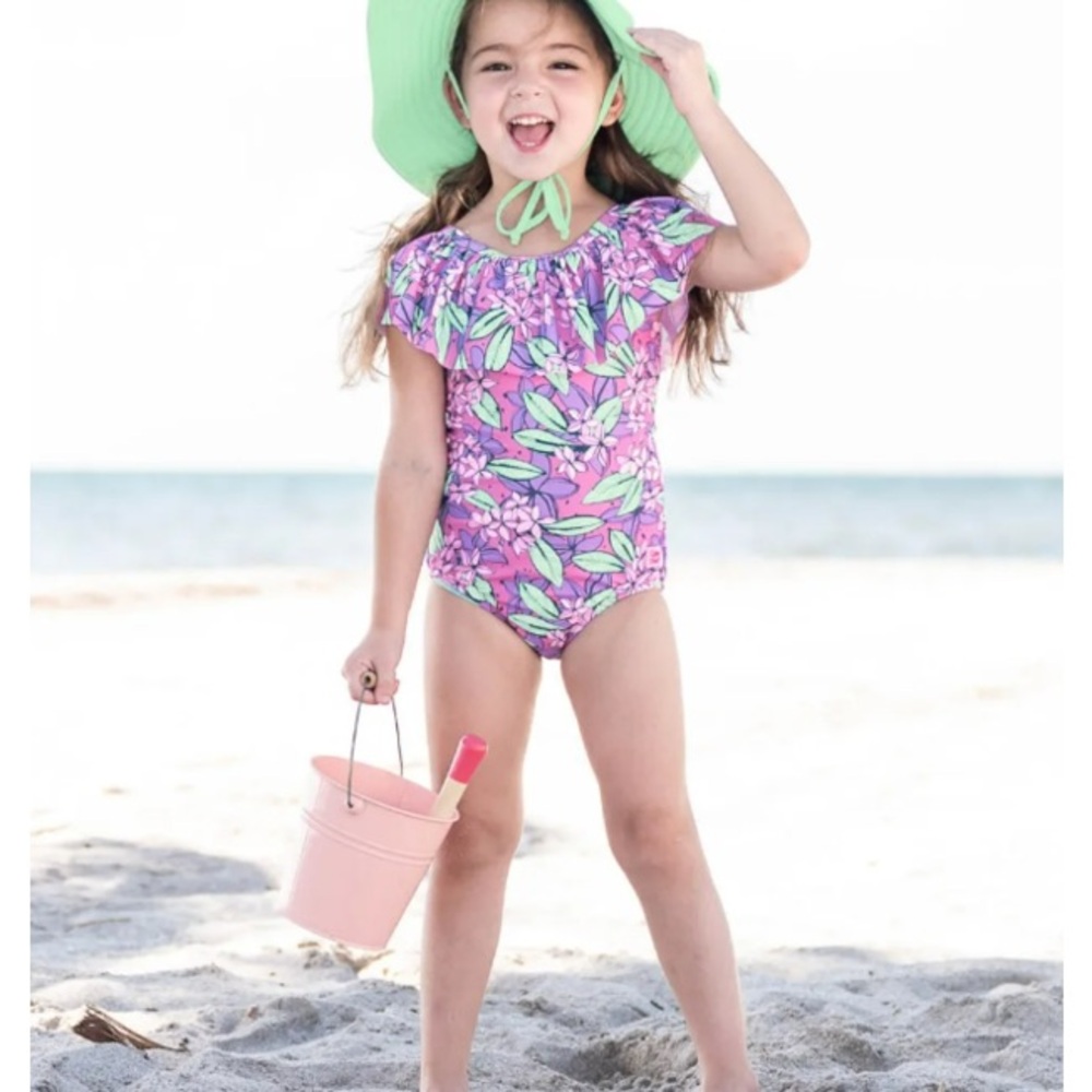 RuffleButts Violet Valley One Piece Purple Green Ruffle Swimsuit 4T